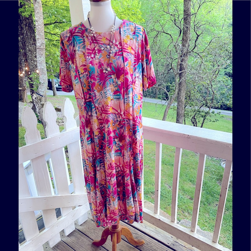 Jemma Tropical Print Dress L FREE SHIP